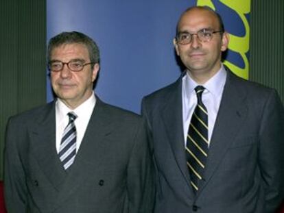 El presidente de Telefónica, César Alierta, ha comparecido ante la prensa junto al consejero delegado Fernando Abril Martorell.