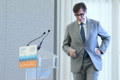 El presidente de la Generalitat de Cataluña, Salvador Illa, en un acto en Barcelona este jueves.