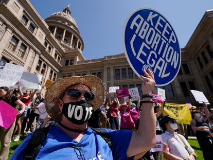 Abortion rights demonstrators attend a rally at the Texas state Capitol in Austin, Texas, on May 14, 2022.