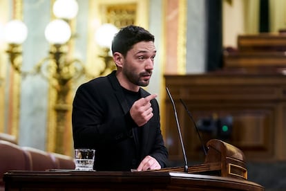 Sergi Miquel, diputado del PdeCat e impulsor de la reforma de la ley de mecenazgo, el 21 de diciembre de 2021 durante un debate en el Congreso.