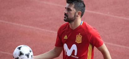 David Villa, durante un entrenamiento de la selección española.