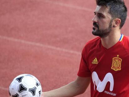 David Villa, durante un entrenamiento de la selección española.