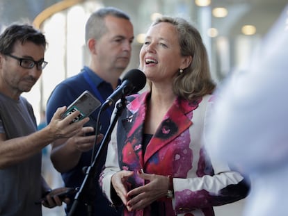 La vicepresidenta española de Asuntos Económicos, Nadia Calviño, el pasado miércoles en un acto en Bruselas.