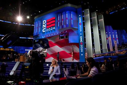 Preparations at the United Center, site of the Democratic National Convention in Chicago, Illinois, USA on August 18, 2024.