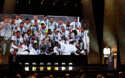 Didier Drogba and Sandy Heribert represent the men's team of the year. Real Madrid.