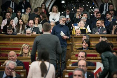 Vista del Parlament tras la intervención de Jordi Turull en la sesión de investidura. el 22 de marzo. 

