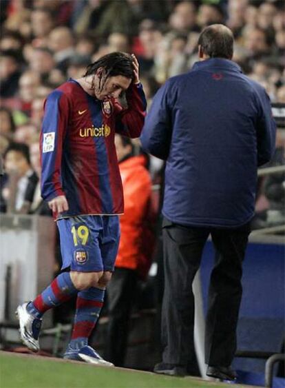 Messi tras sufrir su lesión el pasado 4 de marzo