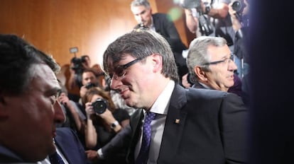 El presidente de la Generalitat, Puigdemont, en un acto ayer en Madrid.