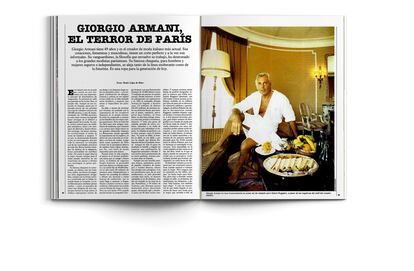 ARMANI, EN PORTADA (30.10.1983) Armani tenía 49 años y había resucitado el estilo italiano, rediseñado la imagen masculina y conquistado el mundo. Renée le entrevistó en albornoz. Fue la primera portada de moda de EL PAÍS.