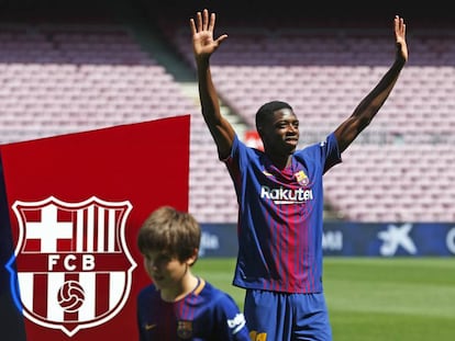 Ousmane Dembélé, el día de su presentación en el Camp Nou.