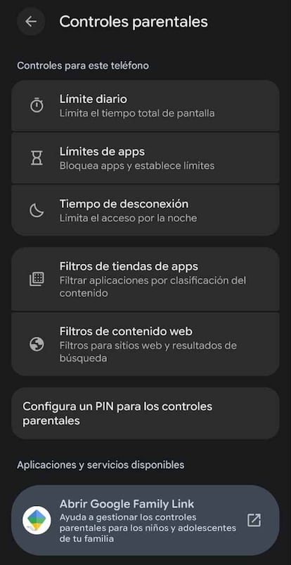 Control parental en Android 17