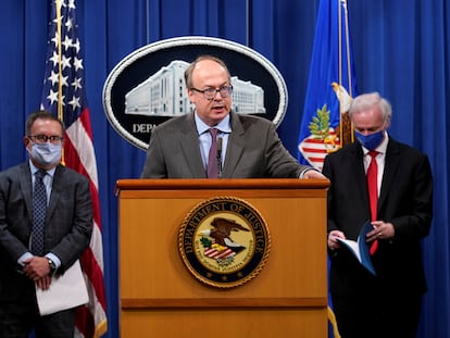 Jeffrey Clark, Assistant Attorney General for the Environment and Natural Resources Division, speaks during a news conference at the Justice Department in Washington, on Sept. 14, 2020.