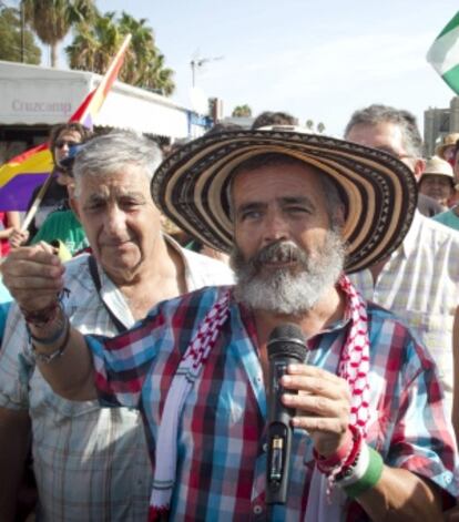 Juan Manuel Sánchez Gordillo en la marcha del SAT por El Puerto de Santa María (Cádiz).