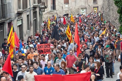 Los manifestantes, ayer en el centro de Vic. 