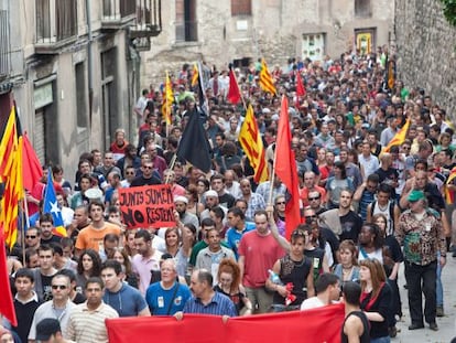 Los manifestantes, ayer en el centro de Vic. 