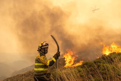 Bomberos de las BRIF trabajan contra el fuego en el término de Filiel en León