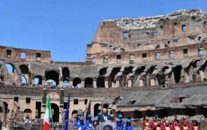 El empresario Diego Della Valle durante la reapertura del Coliseo.