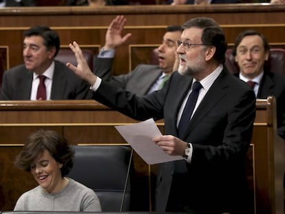El presidente del Gobierno, Mariano Rajoy, durante la sesión de control al Gobierno en el Congreso, el pasado