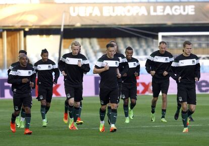 Los jugadores del Krasnodar durante el entrenamiento.