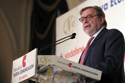 El presidente de PRISA, Juan Luis Cebrián, durante su intervención.