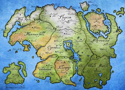 Mapa de Tamriel, el principal continente del universo que crea 'The elder of scrolls.