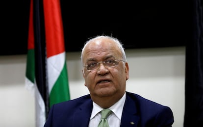 Saeb Erekat, durante una rueda de prensa en enero de 2019.