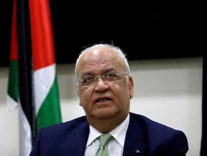 Saeb Erekat, durante una rueda de prensa en enero de 2019.