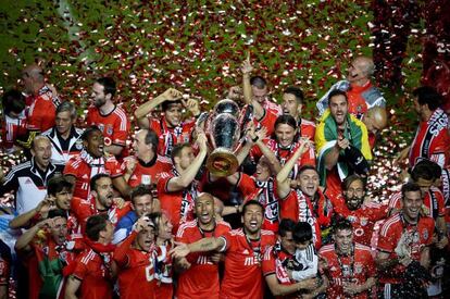 Los jugadores del Benfica celebran la Liga. 