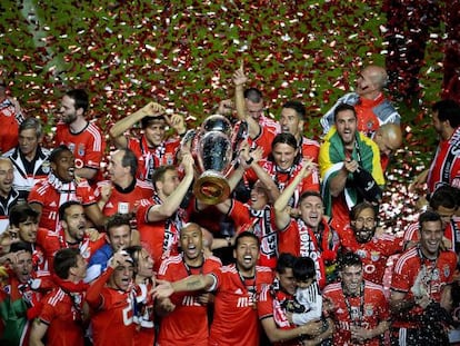 Los jugadores del Benfica celebran la Liga. 