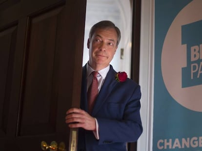 El líder del Brexit Party, Nigel Farage, este martes en un acto de la formación en Londres