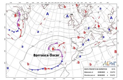 Posición de la recién nombrada borrasca 'Óscar' el próximo martes.