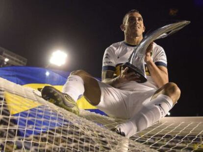 Carlos Tévez celebra el triunfo del Boca Juniors.