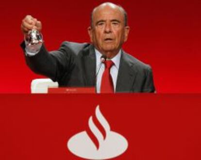 Emilio Bot&iacute;n, presidente de Santander, durante la &uacute;ltima junta general de accionistas del banco