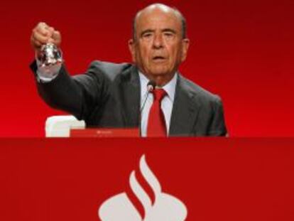 Emilio Bot&iacute;n, presidente de Santander, durante la &uacute;ltima junta general de accionistas del banco