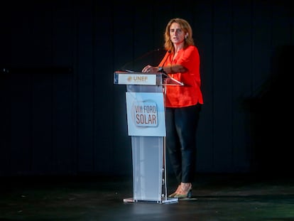 La vicepresidenta tercera, Teresa Ribera, durante su intervención en el VIII Foro Solar.