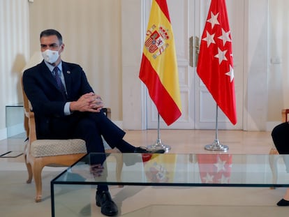 Spanish Prime Minister Pedro Sánchez and Madrid premier Isabel Díaz Ayuso on Monday.