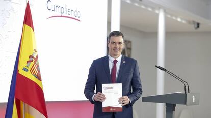 El presidente del Gobierno, Pedro Sánchez, durante su comparecencia de hoy tras el Consejo de Ministros.