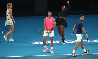 Kvitova, Nadal, Serena y Djokovic, durante un acto el pasado mes de enero en Melbourne. / GRAHAM DENHOLM (GETTY)