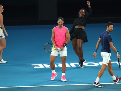 Kvitova, Nadal, Serena y Djokovic, durante un acto el pasado mes de enero en Melbourne. / GRAHAM DENHOLM (GETTY)