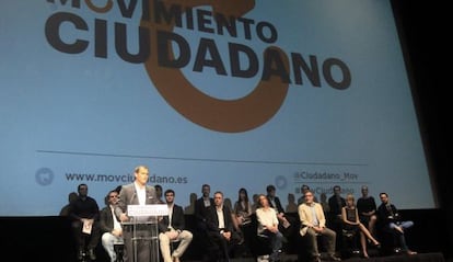 El presidente de Ciutadans, Albert Rivera, durante su intervenci&oacute;n en el acto de presentaci&oacute;n de Movimiento Ciudadano, en Madrid.