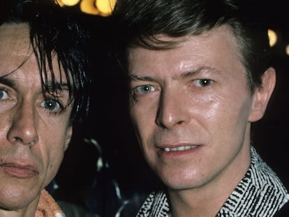 Iggy Pop and David Bowie at the Ritz Hotel in New York in 1986.