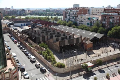 Vista aérea de las antiguas cocheras de Metro, en Cuatro Caminos. 