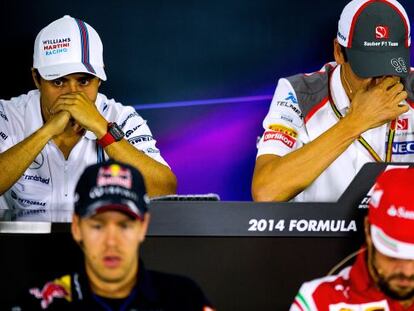Massa y Sutil (arriba) junto a Vettel y Fernando Alonso en Sochi.