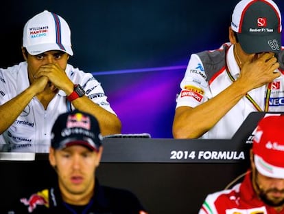 Massa y Sutil (arriba) junto a Vettel y Fernando Alonso en Sochi.