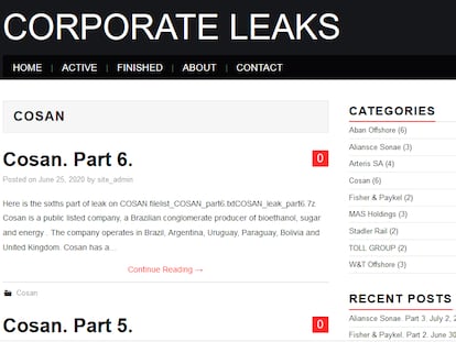 Captura da página Corporate Leaks com anúncio de dados vazados da Cosan.