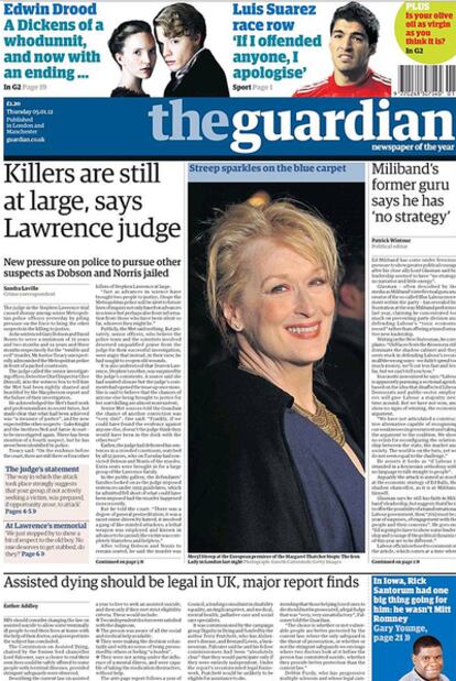 'The Guardian' lleva a su portada (zona superior) el caso de Luis Suárez.