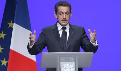 El presidente francés, Nicolas Sarkozy, hoy en Toulon.
