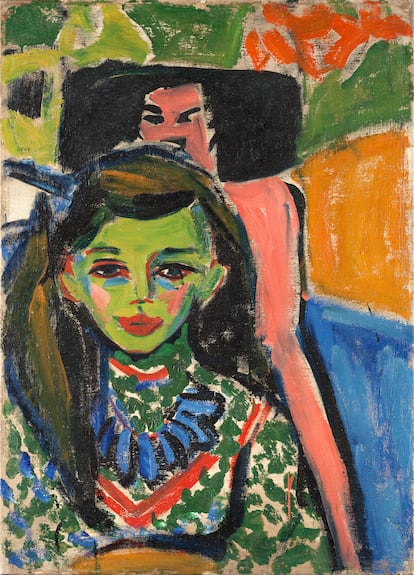 Fränzi ante una silla tallada. 1910. Ernst Ludwig Kirchner.