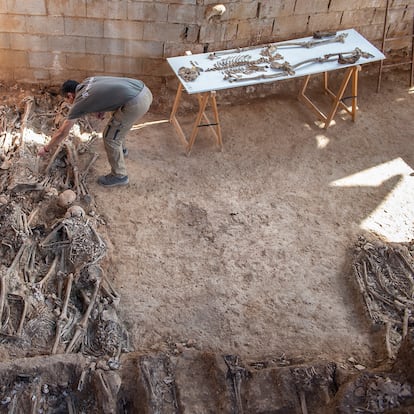 Sevilla/02-06-2022: Restos óseos pertenecientes a la columna minera de Nerva encontrados en la fosa común 'Pico Reja', en el cementerio de San Fernando, Sevilla.
FOTO: PACO PUENTES/EL PAIS