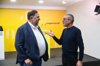  Oriol Junqueras y Xavier Gods tras el debate el jueves en ERC en una imagen del partido.